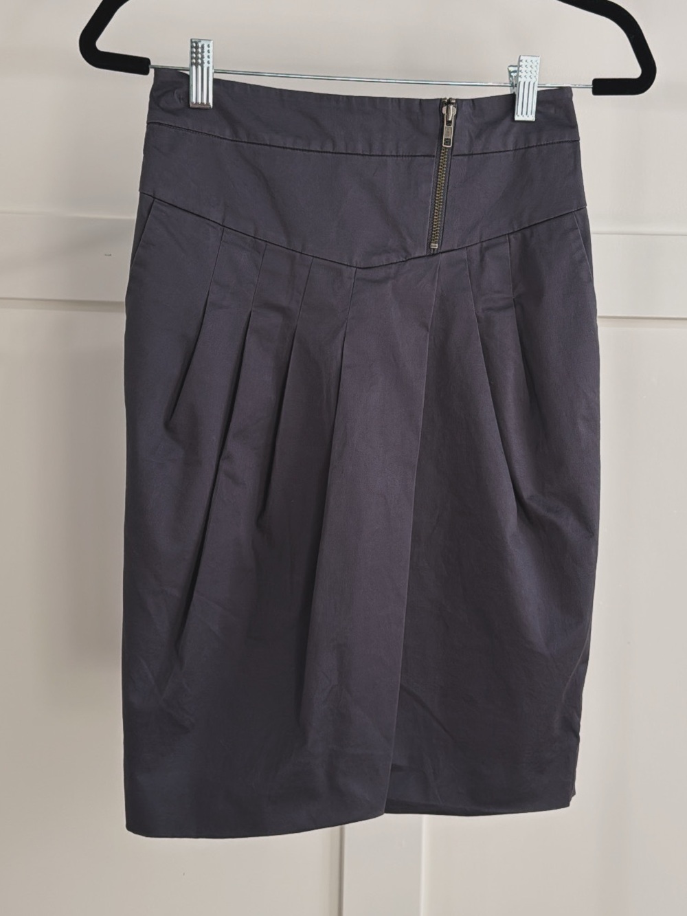 Reiss Charcoal Pleated Pencil Skirt with Side Zip